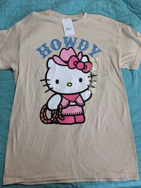 Hello Kitty Pink & Beige Cowboy Tee with Blue 'Howdy' Print